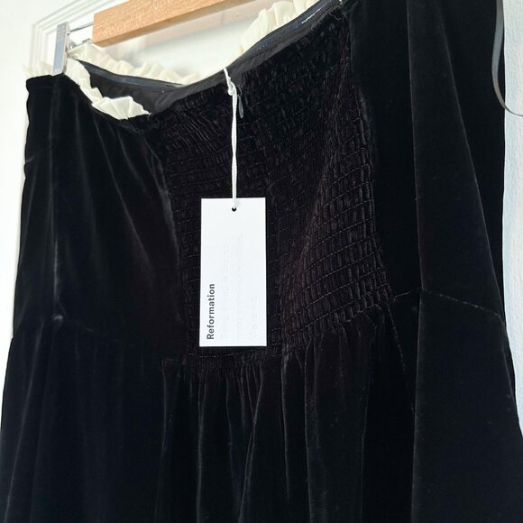 Reformation | NWT Le Marais Velvet Strapless Midi Dress Es in Black Size 14 $328 - Picture 8 of 10